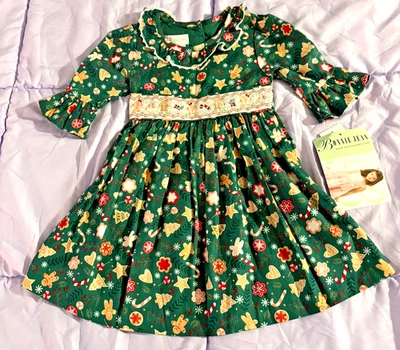 NWT Girls Christmas Gingerbread Man Dress Size 3T From Rare Editions. Green - Image 1 of 3