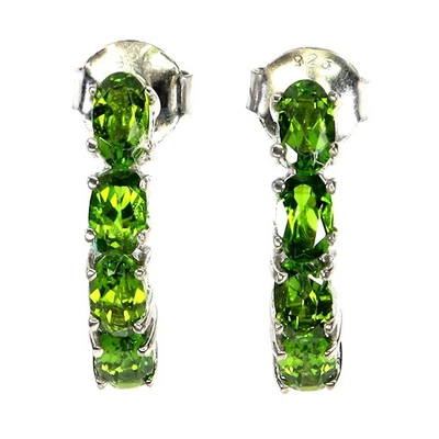 Pendientes de plata de ley 925 ovalados cromo diopsido 5x3 mm piedras preciosas naturales joyería Foto 1 de 4