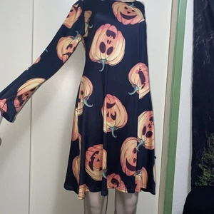 Womens Halloween Long Sleeve Jack o' lantern Party Costume Casual Dresses XL - Picture 1 of 3
