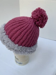 Cappello berretto donna lavorato a mano pelliccia sintetica bordo carino pompon di filato acrilico ottima maglia - Foto 1 di 5