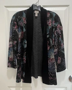 CHICOS Velvet Burnout Kimono Open Cardigan Floral Size 1 Whimsigoth Boho - Picture 1 of 8