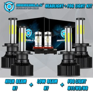 6 Sides H7+H7+H11 COB LED Headlight High Low Beam Fog Light Super Bright White - Picture 1 of 12