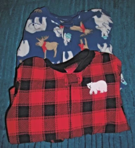 Size 3T Blanket Pajamas 2 Pr. Carters red black plaid & blue polar bears & Moose - Picture 1 of 6