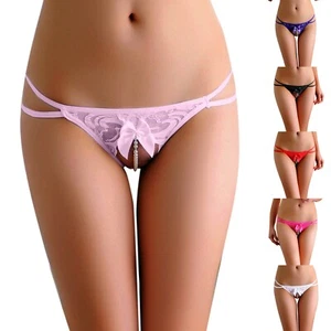 Sexy Open Crotch Pearl Massage Thong Erotic Lingerie Lace Panties Female Beads - Picture 1 of 38