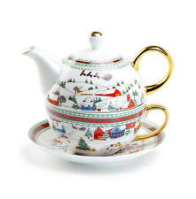 Grace Teaware Gold Trim Holiday Christmas Winter Wonderland Tea For One Set