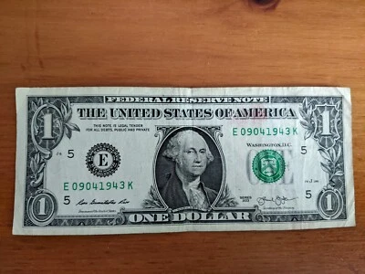 US One Dollar Bill Birthday Note Fancy Serial Number 09041943 September 4, 1943 - Image 1 of 3