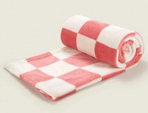 Checkerboard Super Soft Plush Throw Sofa Blanket Bed Cosy Check Fleece Warm Pink - Picture 1 of 3