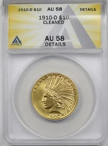1910-D $10 ANACS AU 58 Details Indian Head Gold Eagle - Picture 1 of 4