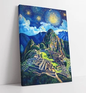 STARRY NIGHT IN MACHU PICCHU -FRAMED CANVAS WALL ART PICTURE PRINT - Picture 1 of 2