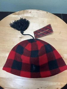 Polo Kids Beanie Ralph Lauren 2T-4T Plaid Fleece Red Black Hat Cap Embroidered - Picture 1 of 4