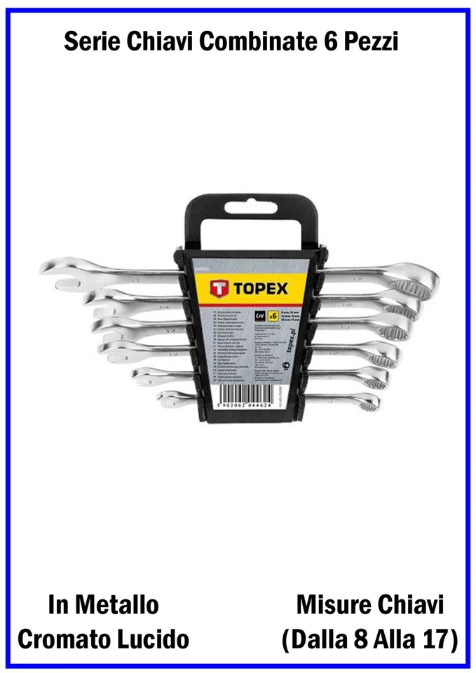 Serie Chiavi Combinate 6 Pezzi Set Chiave Combinata Forchetta e Poligonale Topex - Immagine 1 di 1
