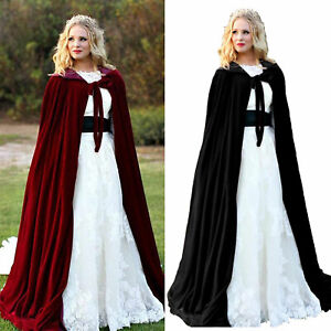 Hooded Velvet Halloween Cloak Cape Wizard Vampire Witch Wedding Gothic Medieval