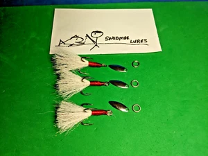 Treble Hook size 2 Dressed White & Red with Split Rings & Willow Blades  - Picture 1 of 3
