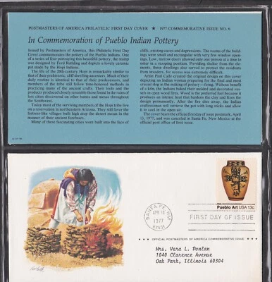 USA 1977 4 FIRST DAY COVERS PUEBLO INDIAN POTTERY ART + CARD + CACHET - Image 1 of 4