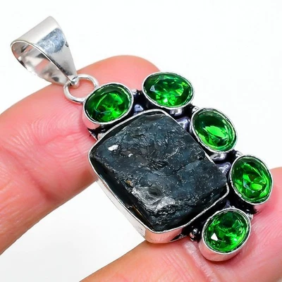 Emerald(Simulated) Diopside Gemstone Handmade Jewelry Pendant 1.97" o379 - Image 1 of 3