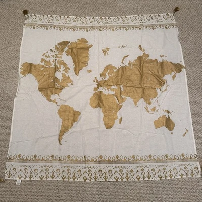 Tapestry Map of The World Gold 61” x 59” Wall Hanging Decor - Image 1 of 4