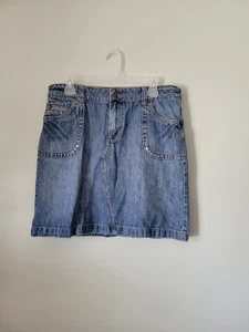 Y2K Route 66 Denim Skirt Knee Length Women's 11/12 A-Line Pockets Button Closure - Picture 1 of 4