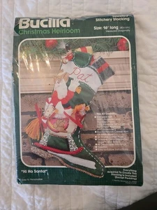 #82000 BUCILLA HEIRLOOM "HI HO SANTA" COWBOY ROCKING HORSE FELT STOCKING - CUTE! - Picture 1 of 6