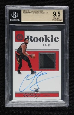 2018 Panini Encased Jersey 3/99 Omari Spellman BGS 9.5 GEM MINT Rookie Auto RC - Image 1 of 3