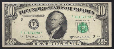 FR. 2014-F* 1950-D $10 FRN *STAR* FEDERAL RESERVE CURRENCY NOTE HIGH GRADE RARE  - Image 1 of 2