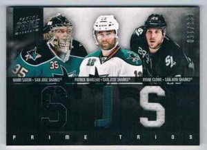 2012-13 PANINI PRIME TRIPLE SATERI MARLEAU  CLOWE 3 X JERSEYS 3 COLORS 083/150