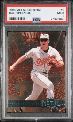 1996 Fleer Metal Universe No9 Cal Ripken Jr. HOF PSA 9 КАК НОВАЯ Baltimore Orioles - Изображение 1 из 2
