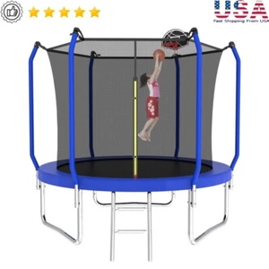 10FT Outdoor Trampoline W/ Basketball Hoop Safety Net Heavy Duty Ladder 880LBS - Picture 1 of 12