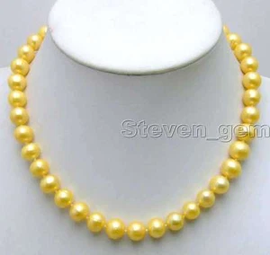 10-11mm Gold Round Natural Freshwater Pearl Necklace for Women Chokers 17" n5788 - Picture 1 of 14