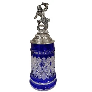 Blue Lord of Crystal Beer Stein with Poseidon Pewter Lid .5 L - Picture 1 of 4