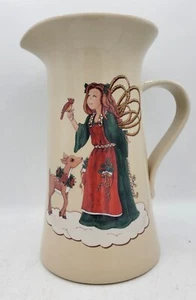 Home and Garden Party Stoneware Pitcher Jug Christmas Angel Reindeer Cardinal - Picture 1 of 7