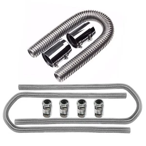 36" Stainless Steel Flexible Radiator + 44" Heater Hose w/ Clamp Covers Kit - Bild 1 von 5