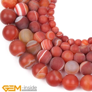 Red Agate Banded Natural Gemstone Frosted Matt Round Jewelry Making Beads 15" AU - Foto 1 di 39