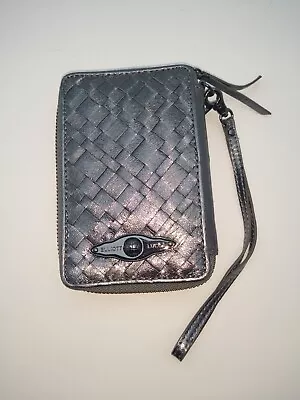 Elliott Lucca Wristlet Woven Silver Leather Zip Around Wallet Cell Phone Case - Image 1 of 4