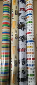 12m (4 x 3m) Gift Wrapping Paper Roll Unisex Happy Birthday Cars STRIPE bottle - Picture 1 of 1