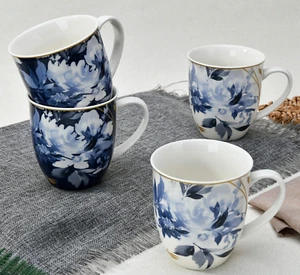 STPGOODS Mizuki Porcelain Mug Set of 4 Floral Mismatched Coffee Mugs 13.5 oz - Picture 1 of 8