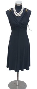 Jones New York Kleid Gr. 4 schwarz Abend verdreht vorne V-Ausschnitt Passform & Fackel S NEU - Bild 1 von 10