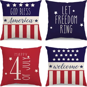 4Th of July Decorations Pillow Covers 18X18 Independence Day Memorial Day Set of - Picture 1 of 12