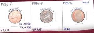 1986-P VERY FINE/ 1986-D VERY FINE PLUS/ 1986-S HIGH END PROOF JEFFERSON NICKELS - Picture 1 of 6