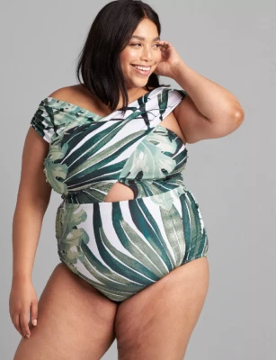 TRAJE DE BAÑO LANE BRYANT CACIQUE SWIM GRAND PALMS SIN ALAMBRE CRUZADO DE UNA PIEZA TALLA 20 Foto 1 de 2