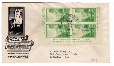 #769a Souvenir Sheet Yosemite National Park 1935 Farley FDC - Anderson - Image 1 of 2