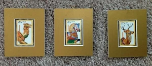SET OF 3 GOLD-COLOR MATTED CAROUSEL ANIMAL STAMPS CHRISTMAS ORNAMENTS - Picture 1 of 4