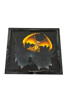 BeautifulOil Painting On Canvas Dragon With Knight Artist Signed Peterson Poruba - Picture 1 of 8