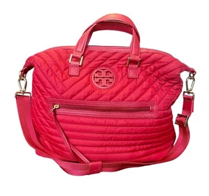 Tory Burch Red Nylon Quilted Marion Handbag 13" x 10" x 6" A - Picture 1 of 15