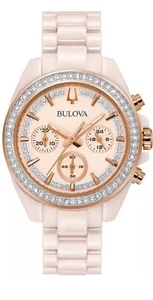 Bulova Pink Ceramic & Swarovski Crystal Chronograph Watch 98L282 NWT $595 Retail - Picture 1 of 7