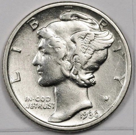 1930-s Mercury Head Dime.  AU.  Inventory I 176060 Cover