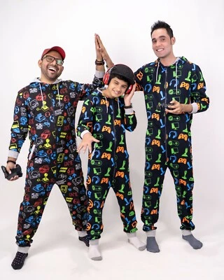 New Mens Family Gaming Pyjamas Father Gamer Jumpsuit All in One 1Onesie - Image 1 of 4