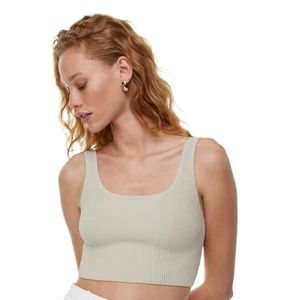 Aritzia Wilfred Free Sculpt Knit Squareneck Ribbed Cropped Tank in Gray Size S - Picture 1 of 11