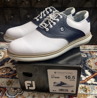 New in Box FootJoy Traditions Golf Shoes White/Navy 57899 Men’s size 10.5 - Image 1 of 4
