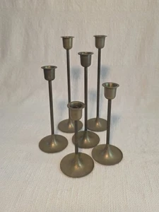 6 Brass Candle Stick Holders VTG Tapers Graduated GOLD - Picture 1 of 10