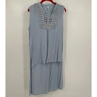 Top túnica boho sin mangas de lapislázuli para mujer talla L bordado dobladillo alto bajo festival Foto 1 de 4